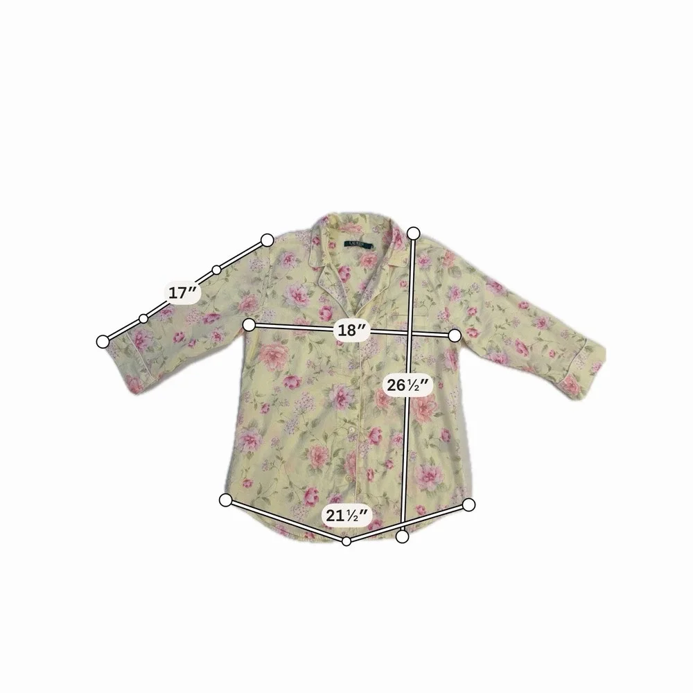 Lauren Ralph Lauren Pajama Set Womens M Yellow Floral Cotton Embroidered‎ Logo